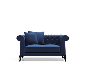Isolated blue capitonet velvet sofa