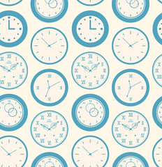 Seamless pattern texture with clocks. Vintage time background