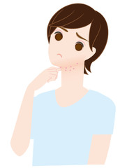 顎ニキビに悩やむ男の子