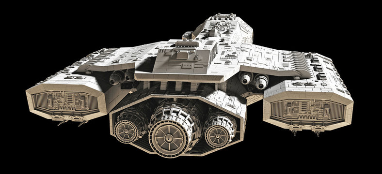 Spaceship on black - rear view
