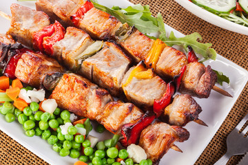 Grilled shashlik with vegetables