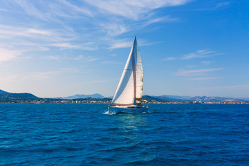 Javea sailboat sailing in Mediterranean Alicante Spain