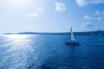 Fototapeta premium Javea Xabia morning light sailboat in Alicante