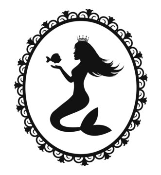 mermaid and fish in a black frame
