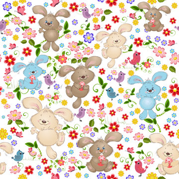 Easter seamless texture with rabbit