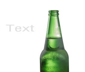 Close up of beer bottle on white