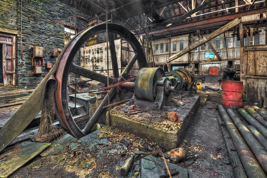 Old machinery in derelict workshop