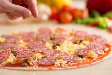 italian salami pizza making