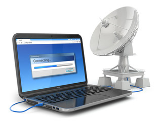 Wireless internet concept.  Laptop and satellite dish.