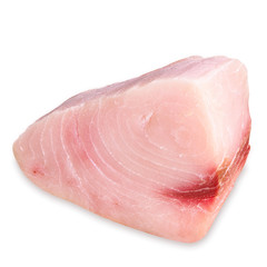 a fresh yellowfin tuna steak on a white background