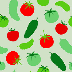 Seamless pattern with tomatoes and cucumbers