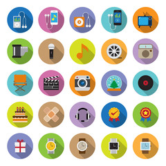 flat icons collection with long shadow