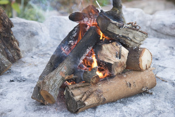 Starting a fire for cooking