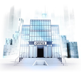 office building facade in business city concept render