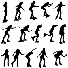 Vector silhouette of a woman on roller skates.
