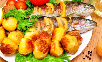 grilled trout with fresh herbs, vegetables