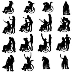 Vector silhouettes of people in a wheelchair.
