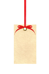 label (tag) with red ribbon isolated on white background