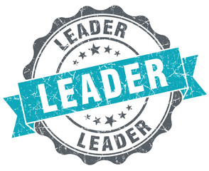 Leader turquoise grunge retro style isolated seal