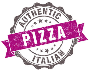 Pizza violet grunge retro style isolated seal