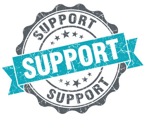 Support turquoise grunge retro style isolated seal