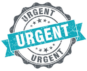 Urgent turquoise grunge retro style isolated seal