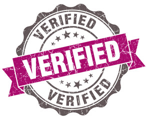 Verified violet grunge retro style isolated seal