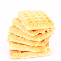 Pile of waffles on a white background