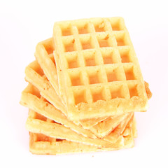 Pile of waffles on a white background