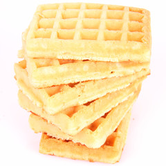 Pile of waffles on a white background