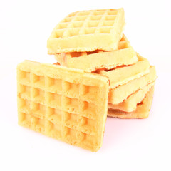 Pile of waffles on a white background