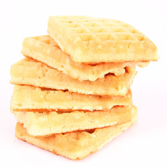 Pile of waffles on a white background