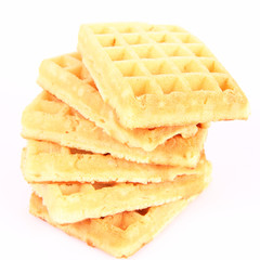 Pile of waffles on a white background