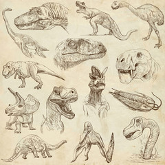 Dinosaurs no.1 - on old paper, full sized hand drawn set