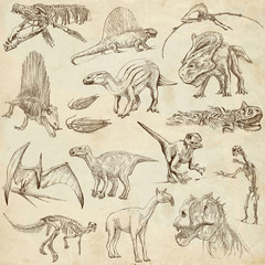 Dinosaurs no.2 - on old paper, full sized hand drawn set © kuco