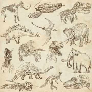 Dinosaurs no.3 - on old paper, full sized hand drawn set