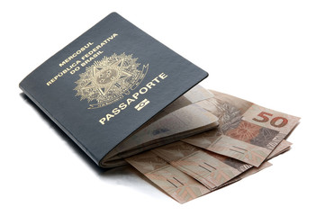 Brazilian passport and brazilian currency (Real)