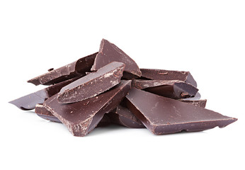 Closeup detail of chocolate parts on white background.
