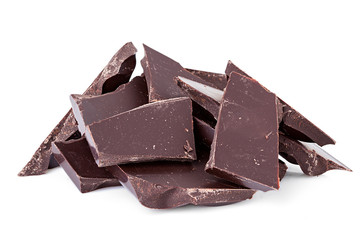 Closeup detail of chocolate parts on white background.