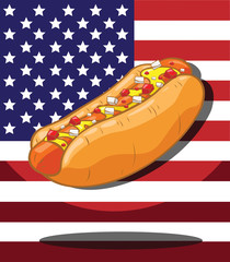 Hot dog. America Flag background