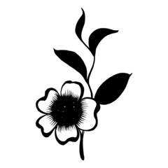 silhouette branch of tea with flowers and leaves