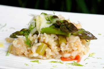 Vegetarian Risotto with asparagus, vegetable and Parmesan