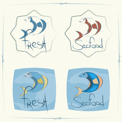 Fototapeta premium set of labels with cartoon fish