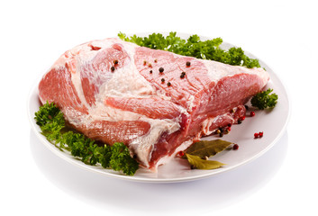 Fresh raw pork on white background