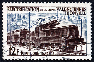 Naklejka premium Postage stamp France 1987 Electric Train