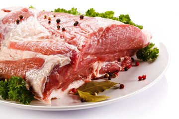Fresh raw pork on white background
