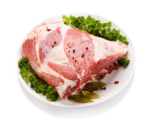 Fresh raw pork on white background