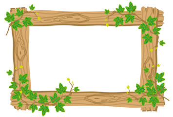 新緑の蔦と木の枠組みのフレーム