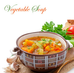 Vegetable soup isolated on white background