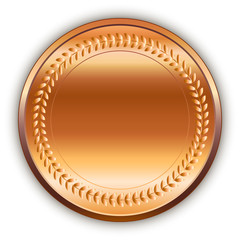 Event background. Shiny round bronze medal with shadow. Vector.
